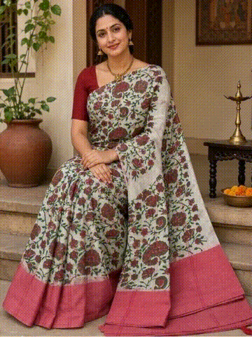 Block and Kantha and Applique Tant saree