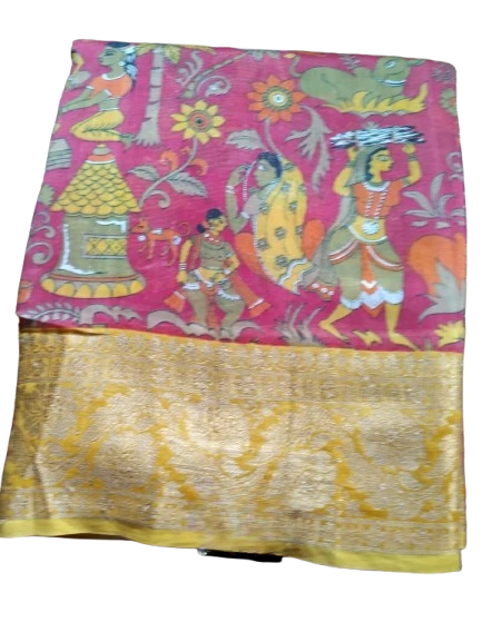 Katan silk with Block Print Saree - Image 2