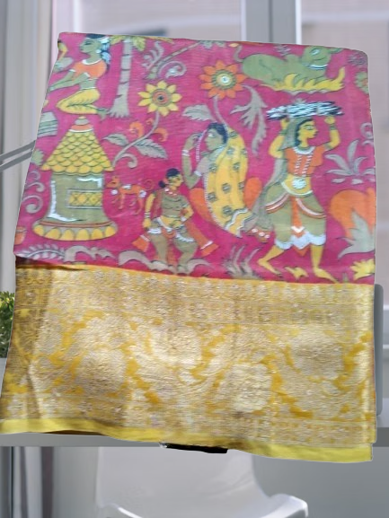 Katan silk with Block Print Saree - Image 3