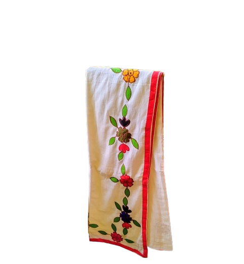 Red Border White Body with red Applik Saree - Image 5