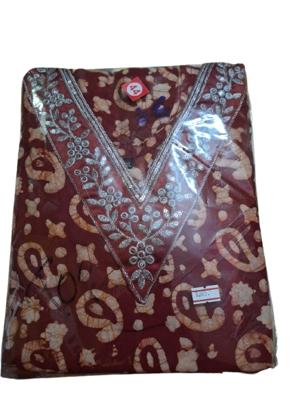 Batik Print V Neck embroidary Kurti