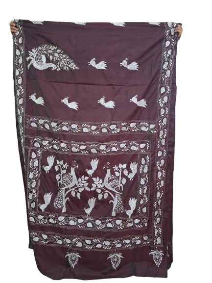 Art Silk Ordinary Saree wine colour, white colour