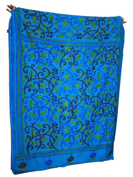 Dupion Silk Kantha on Kalankari Print Sky Blue