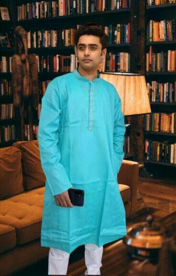 Woven Embroidary cotton Punjabi  Single Blue colour