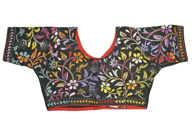 Black with multi colour round neck Kantha Stitch Blouse - Image 4