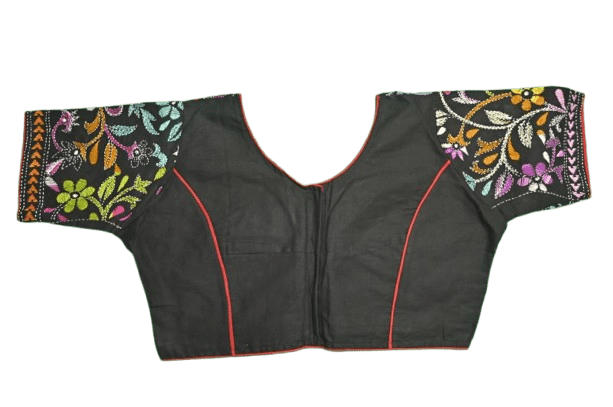 Black with multi colour round neck Kantha Stitch Blouse - Image 5
