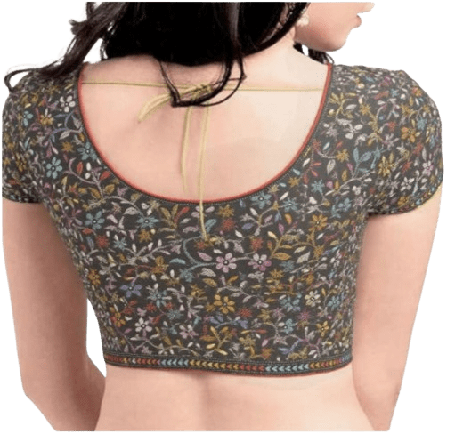 Black with multi colour round neck Kantha Stitch Blouse - Image 3