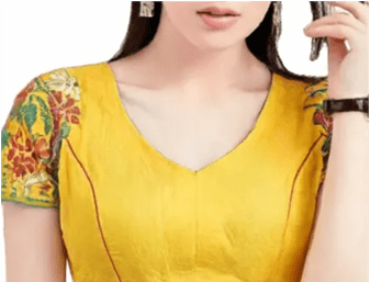 Yellow with multi colour round neck Kantha Stitch Blouse - Image 2