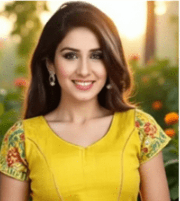 Yellow with multi colour round neck Kantha Stitch Blouse - Image 3