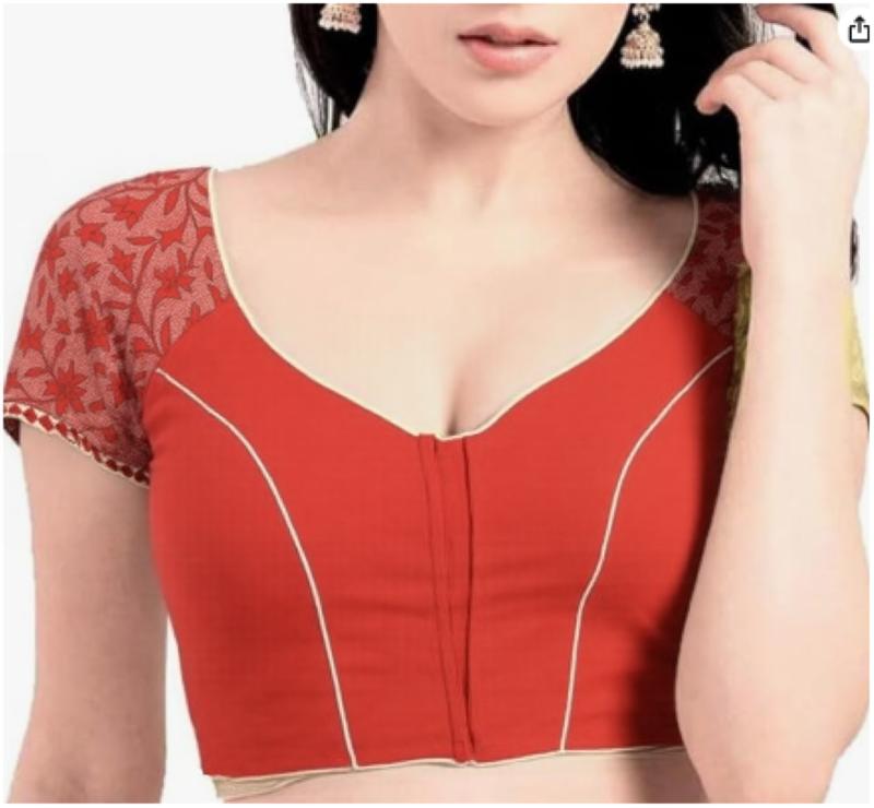 Red round neck Kantha Stitch Blouse - Image 6