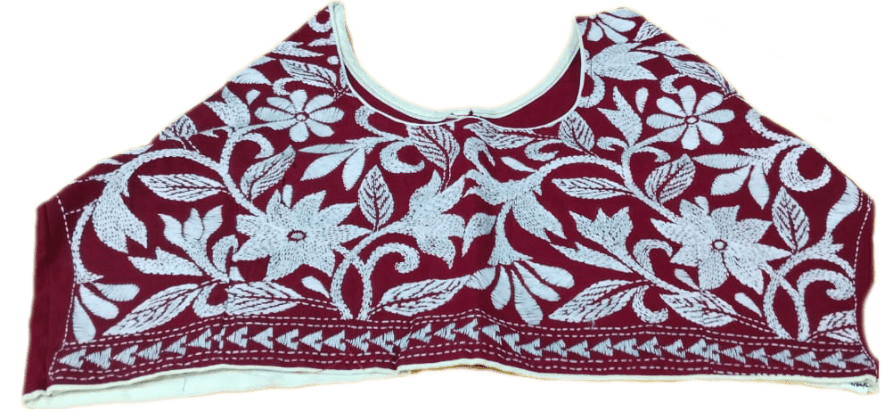 Maroon Round neck with white Kantha stitch Blouse - Image 3