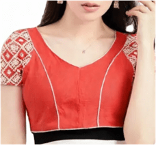 Gujrati Red with White Kantha Stitch Blouse - Image 2