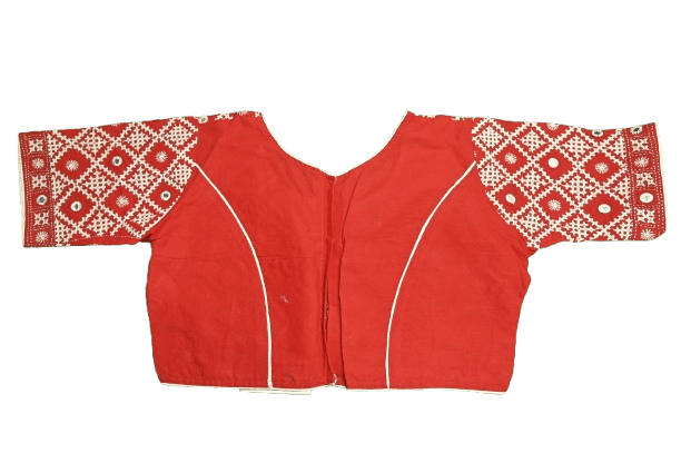 Gujrati Red with White Kantha Stitch Blouse - Image 6