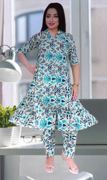 Ikkat print Co ord set Kurti with Umbrella cut and Pant