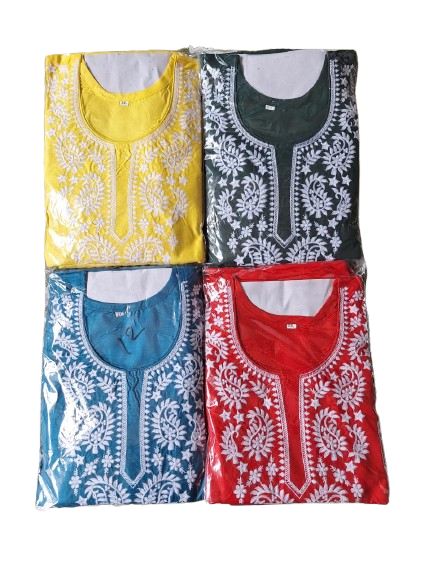 Three piece set Cotton Kurti with embroidary with Plazzo, Pant and Dupatta - Image 2