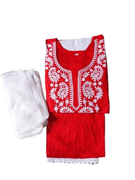 Three piece set Cotton Kurti with embroidary with Plazzo, Pant and Dupatta