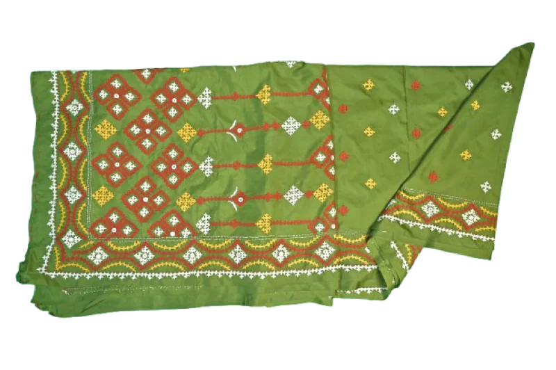 Mirror Gurjari Kaj Green Saree - Image 2