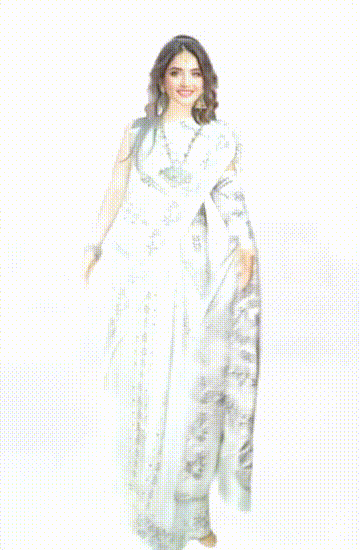 Saree with White blended Kantha black work