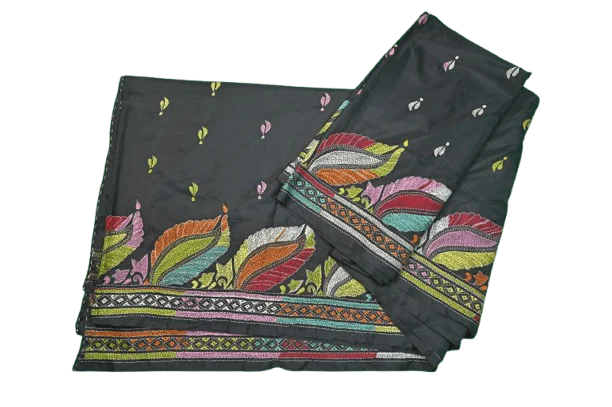 Black Kantha Multi work Saree - Image 3