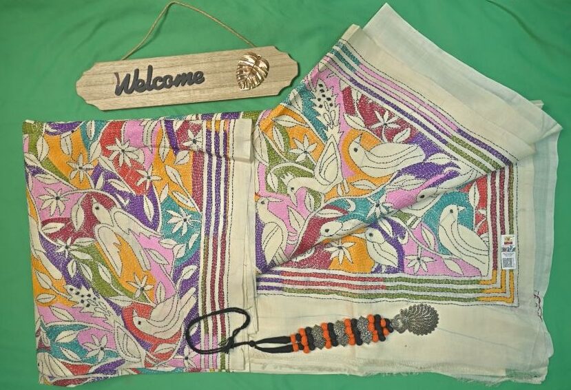 Tussar Multi colour Bird Motives Saree - Image 3