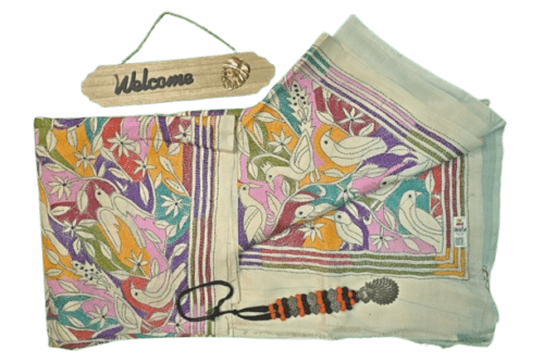 Tussar Multi colour Bird Motives Saree