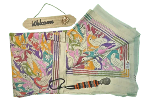 Tussar Multi colour Bird Motives Saree