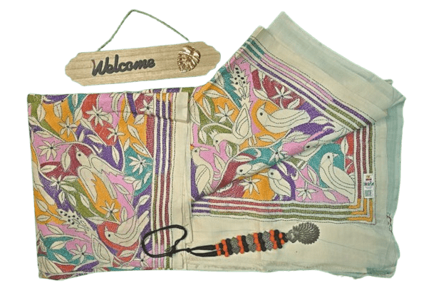 Tussar Multi colour Bird Motives Saree