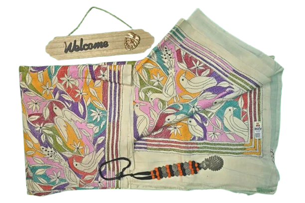 Tussar Multi colour Bird Motives Saree