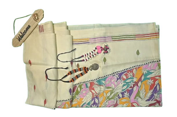 Tussar Multi colour Bird Motives Saree - Image 2