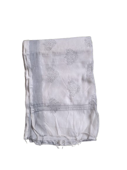 Linen with tree motif embroidary White saree
