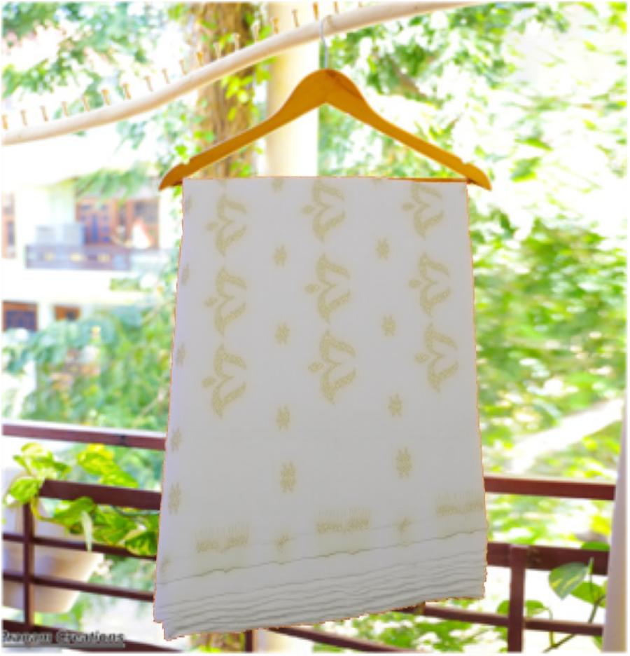 White colour self with Jari eye Jamdani saree - Image 5