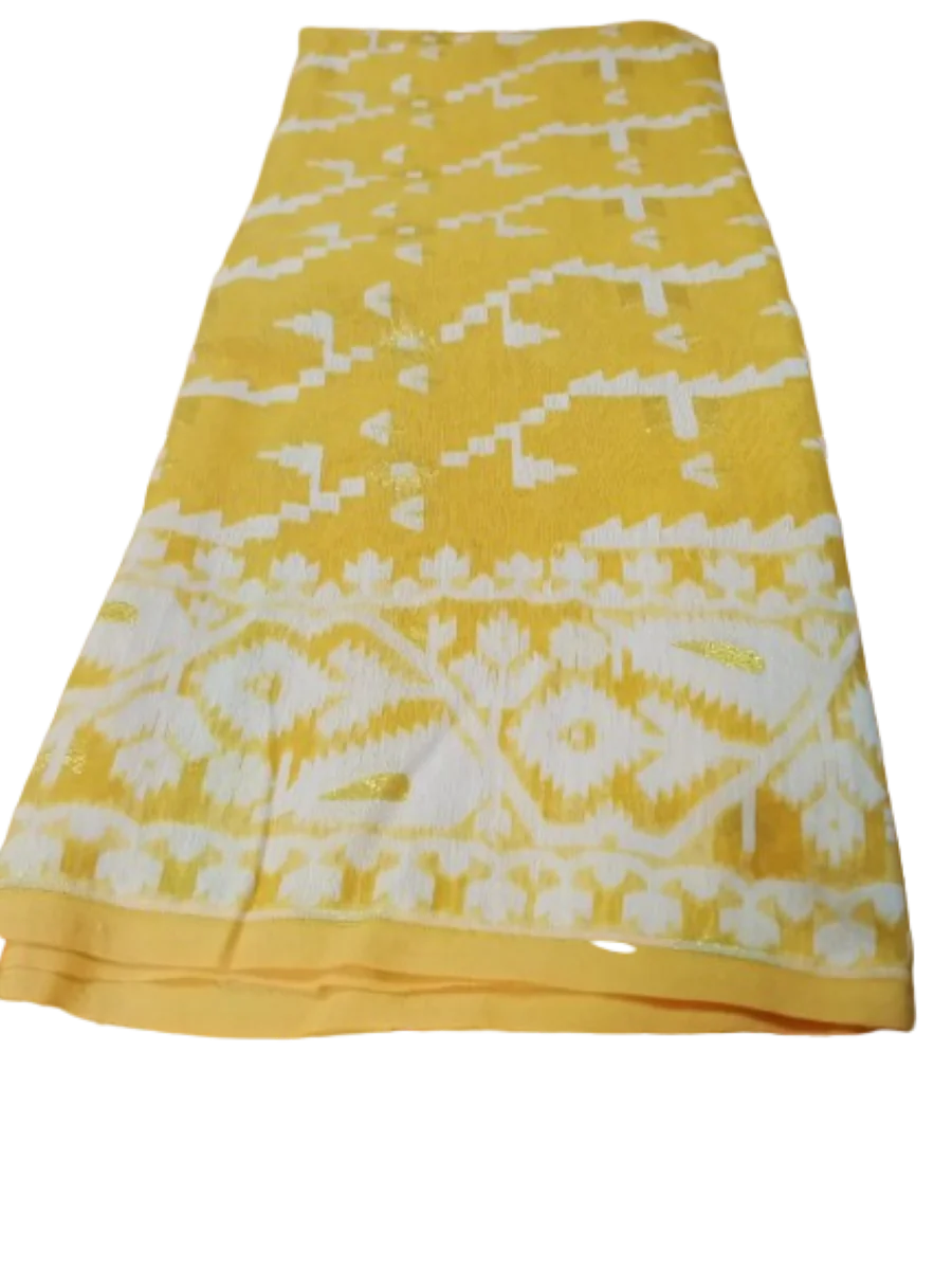 Yellow Jamdani saree - Image 4