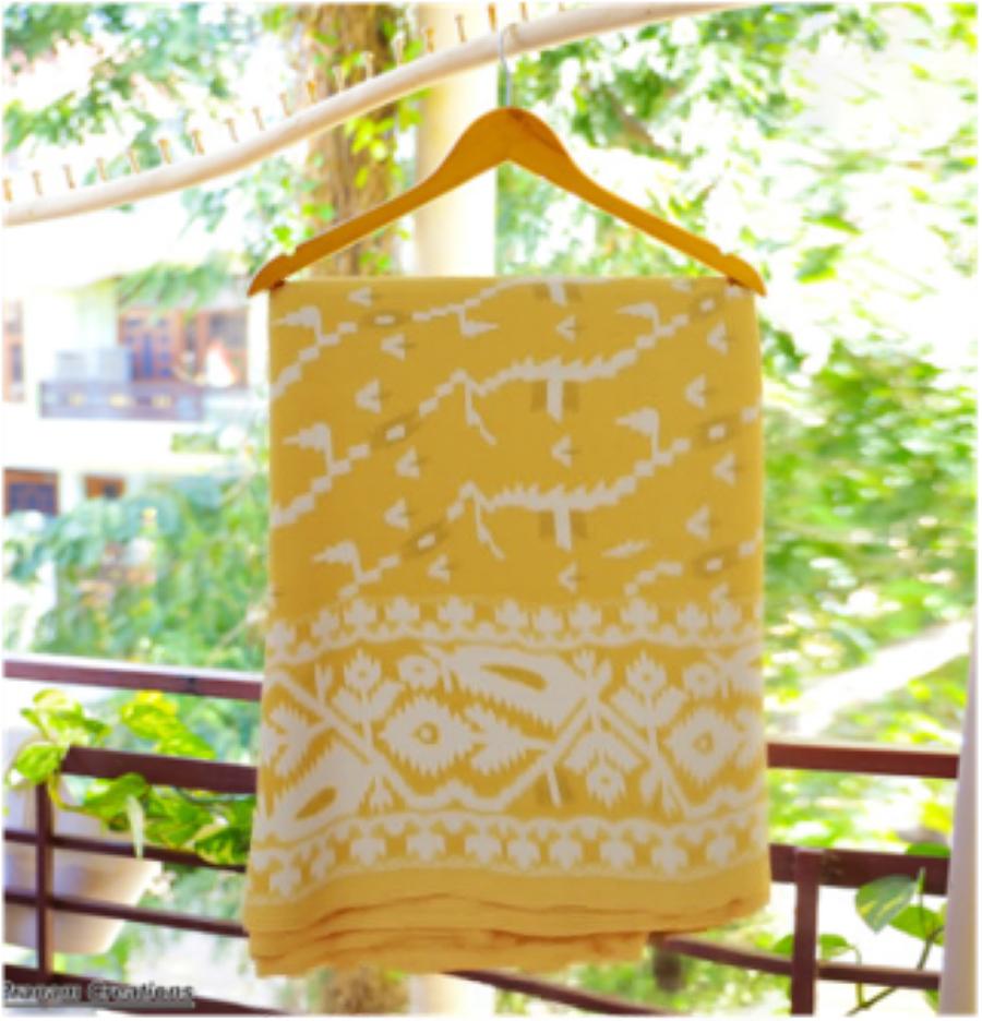 Yellow Jamdani saree - Image 3