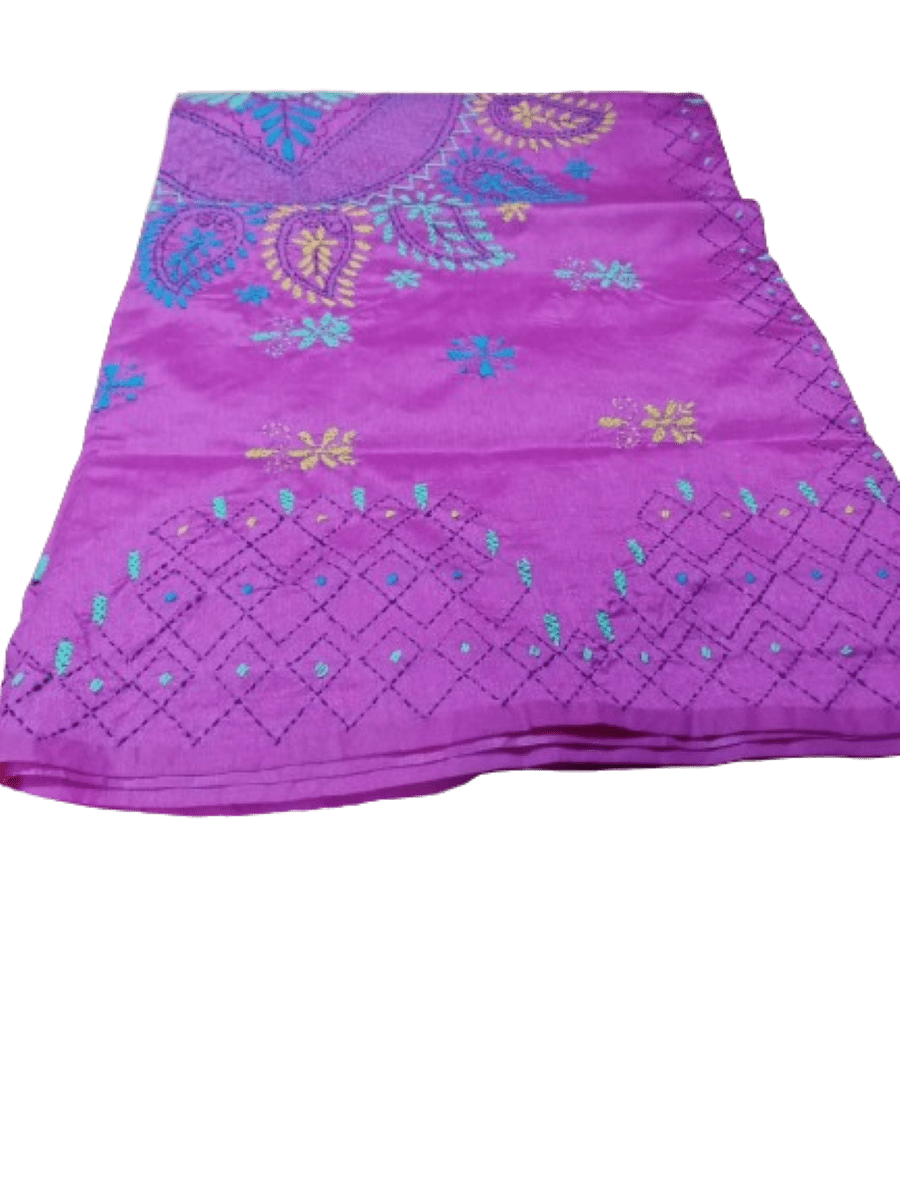 Kantha stitch saree Rani colour - Image 3