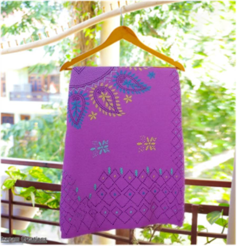 Kantha stitch saree Rani colour - Image 2