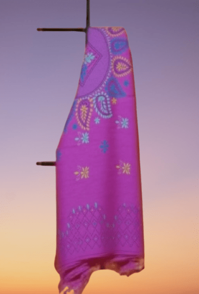 Kantha stitch saree Rani colour - Image 5