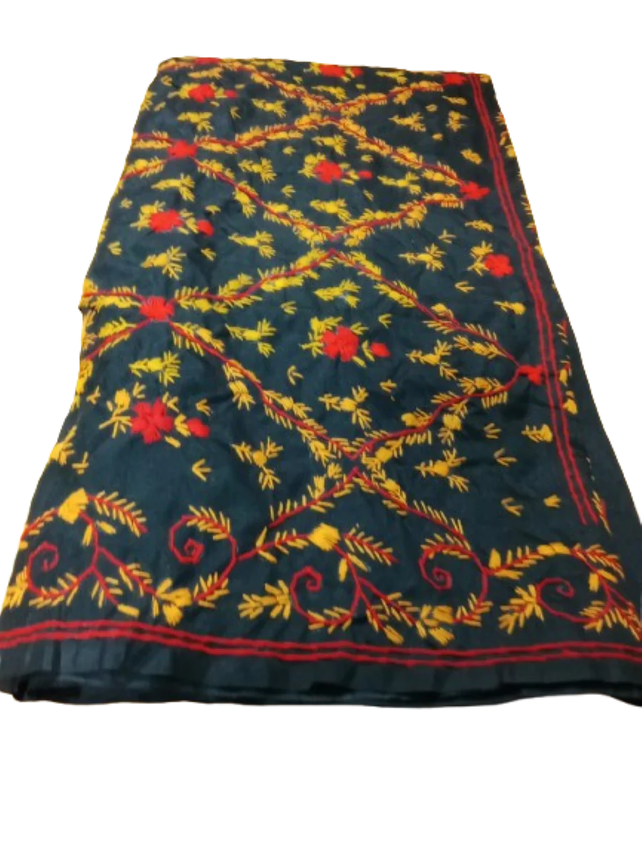 Kashmiri Stitch with multi colour thread black saree - Image 3