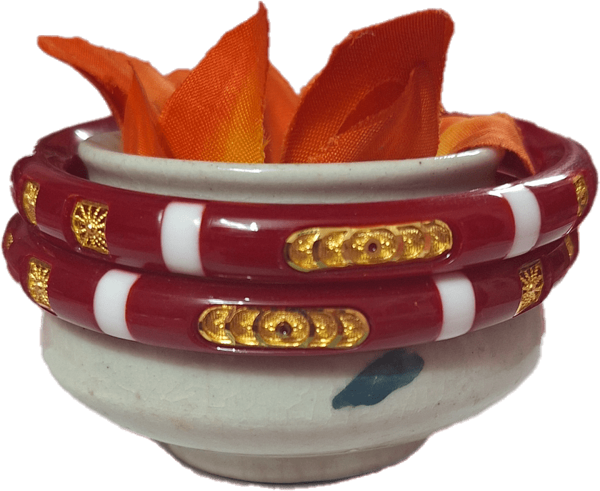 Red Pola Bangles with Sankha Mix in pair size 28 Gold Plated