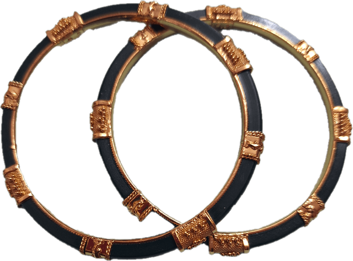 Black Pola Bangles in pair size 28 Gold Plated - Image 2