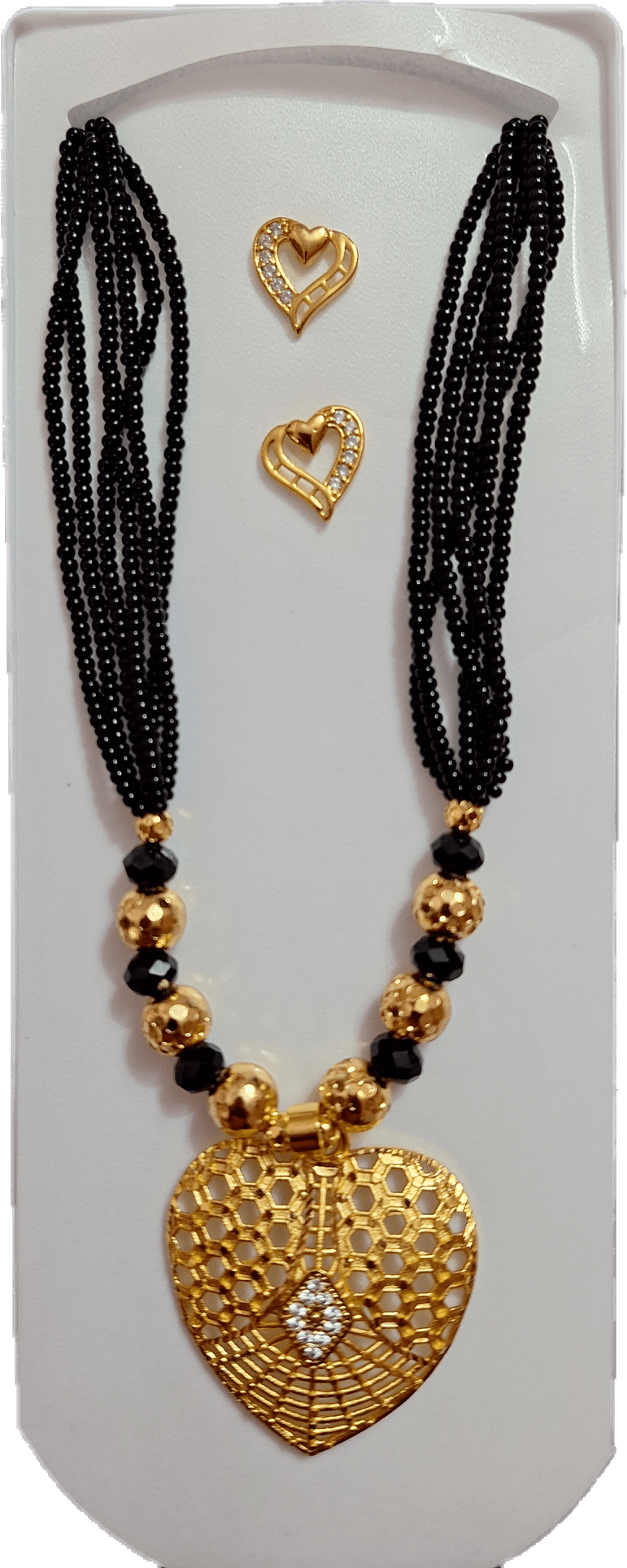 Mangal Sutra Pendant with earrings with AD Pan design Gold Plated