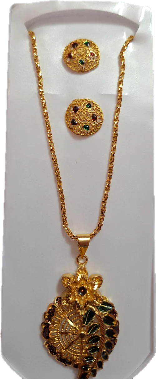 Pendant with earring set with half round Leaf design Gold Plated