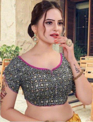 Brown Ajrak with Sun Flower Boat Neck embroidery Blouse