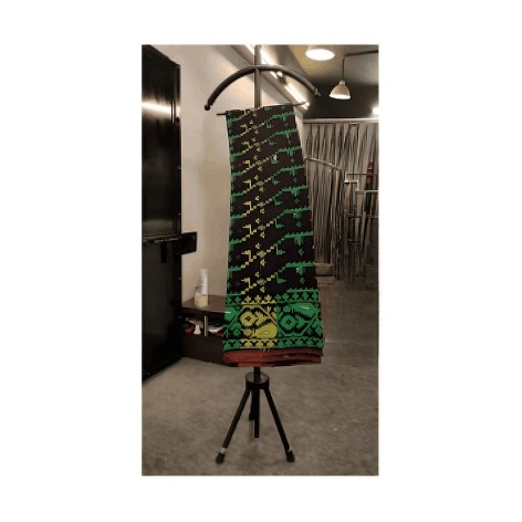 Brown with Yellow and Green Jamdani saree