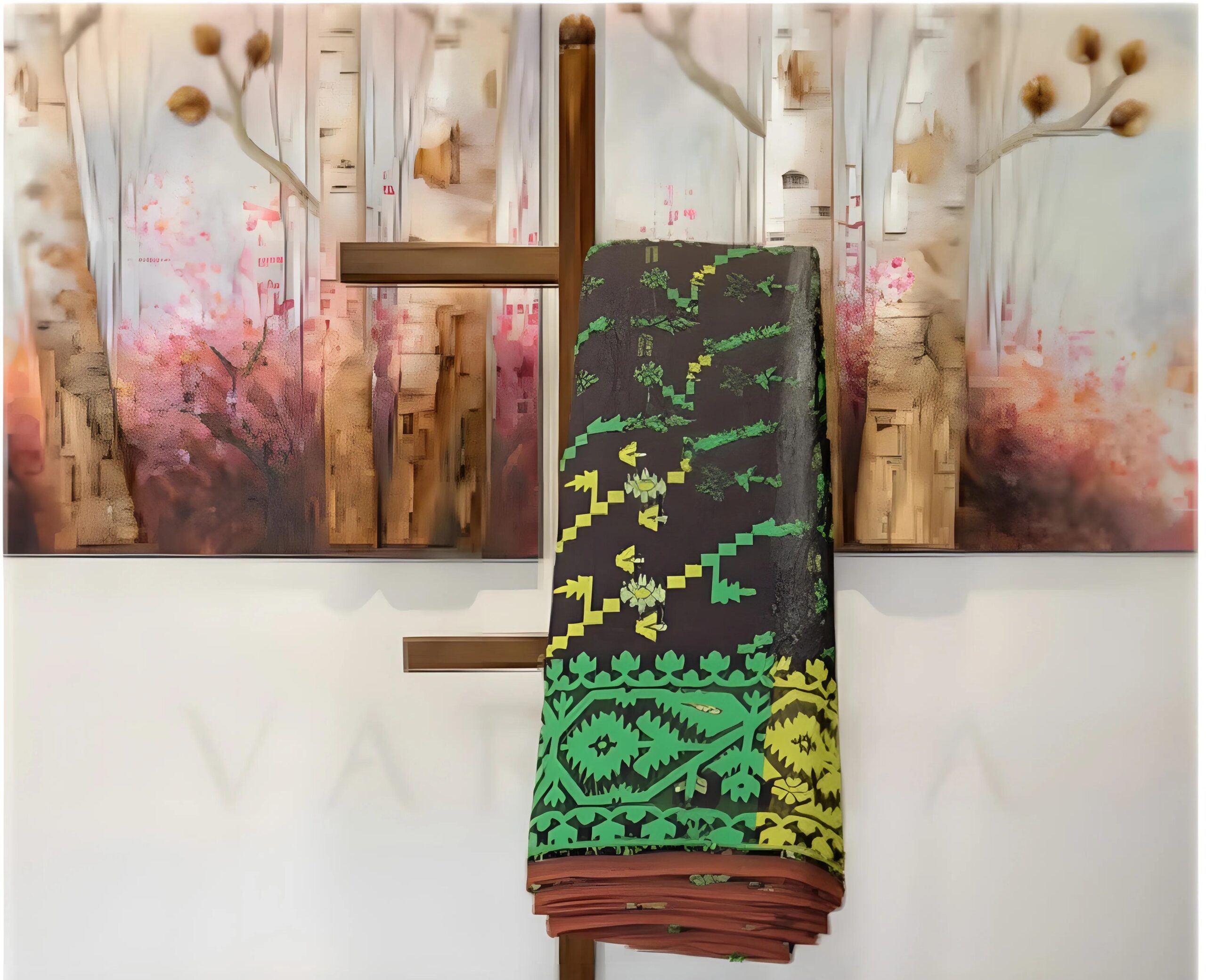 Brown with Yellow and Green Jamdani saree - Image 4