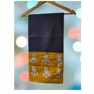 Kalamkari Saree Black colour with Yellow Par