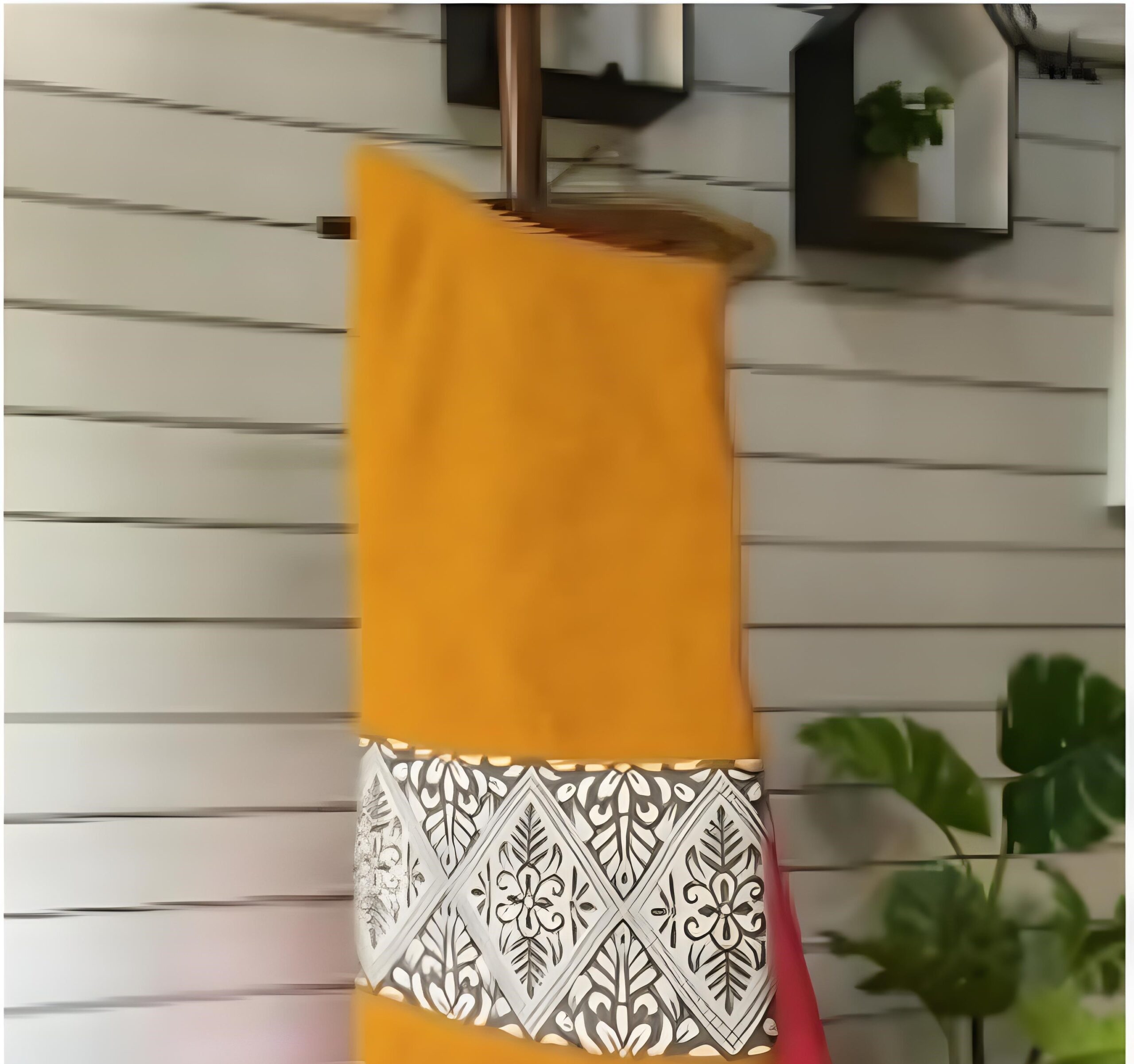 Modal Silk Saree with Mustard yellow one colour with light green Diamond Par - Image 2