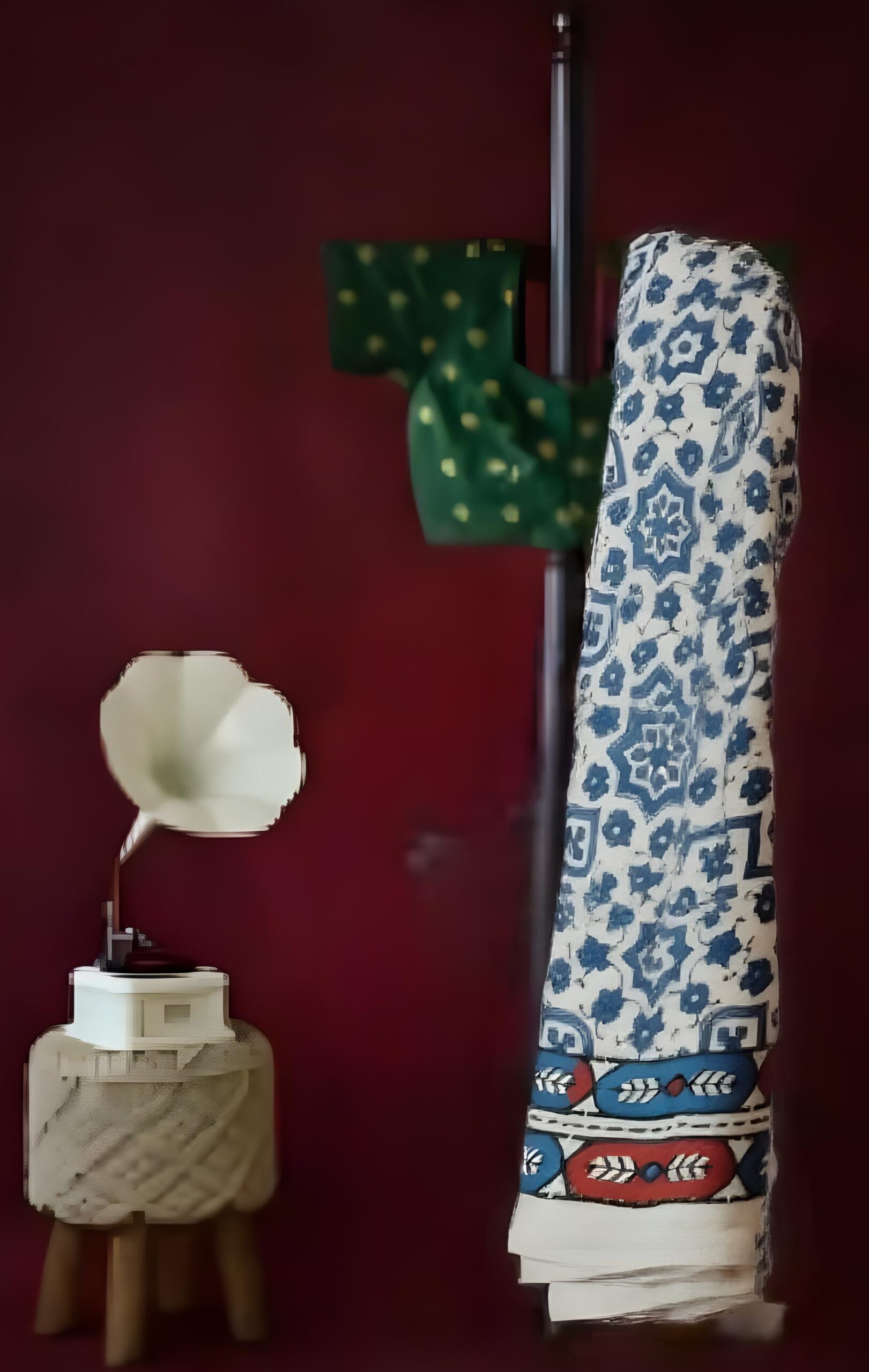 Ajrak Saree Cream base mustard and Blue colour print design - Image 4