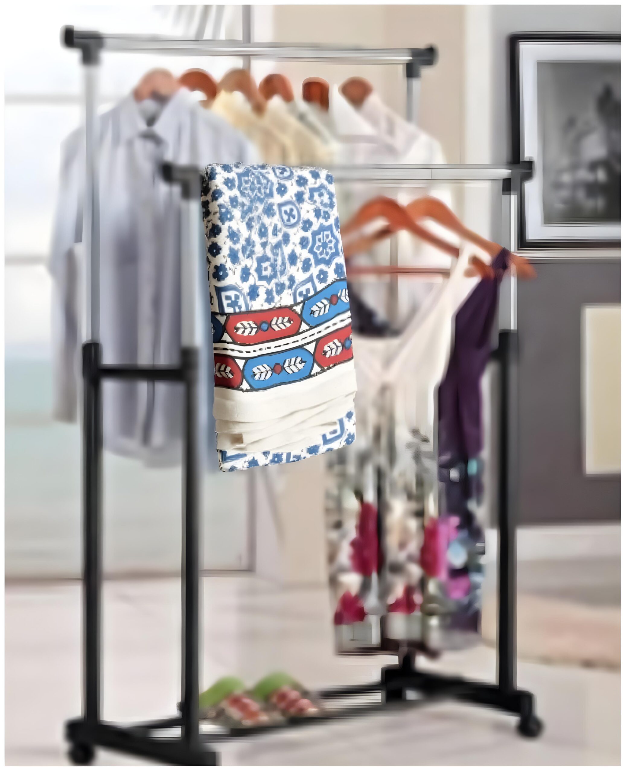 Ajrak Saree Cream base mustard and Blue colour print design - Image 2