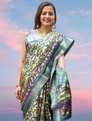 Matka green colour Ajrak print with Kantha Stitch