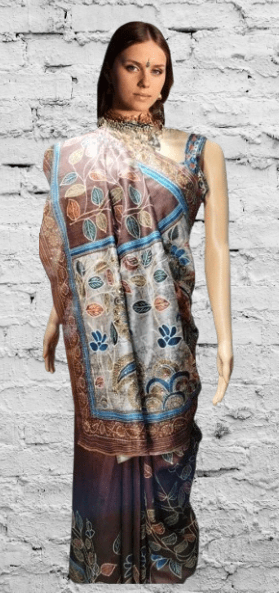 Manipuri Silk Saree with Kantha stitch Chocolate Maroon colour with Peacock emobroidery Kantha design - Image 8